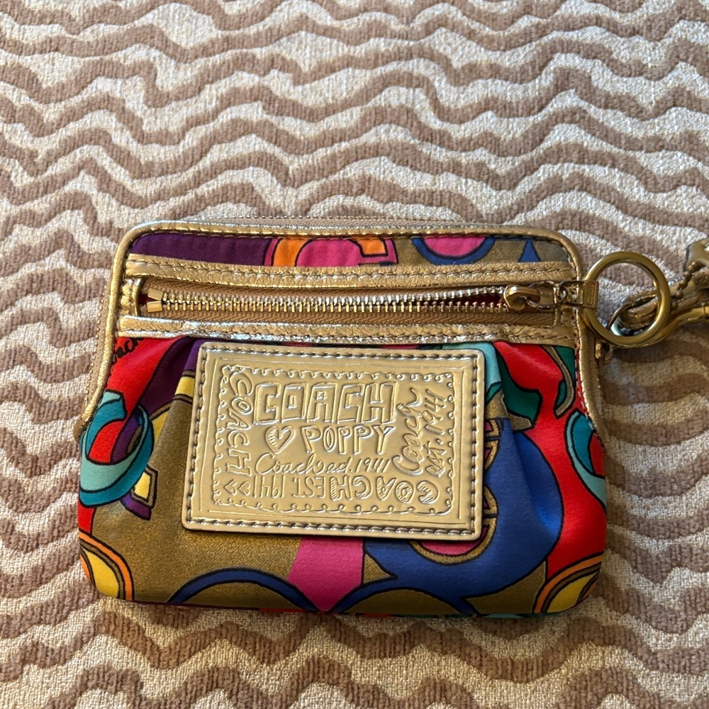 Coach Poppy Colorful Wristlet with Gold Trim
